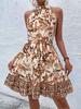 2025eBay AliExpress Amazon Novo Verão Floral Decote Cintura Sem Mangas Vestido Estampado Roupas Femininas