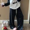 Pijama Solto de Veludo Ilha Estampa de Leopardo de Alta Qualidade para Mulheres Outono e Inverno Calças Casuais Espessas Quentes Calças de Casa Bolsos Duplos