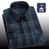 Camisas de Manga Larga de Algodón Puro Cepillado para Hombre de Primavera y Otoño para Jóvenes y Adultos Camisas Casuales de Algodón a Cuadros Tops para Hombre Tallas Grandes