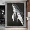 Pintura al óleo pintada a mano, ballena en blanco y negro, porche, pintura decorativa, moderna, sencilla, sala de estar, sofá, fondo, pared, pintura colgante de alto sentido