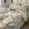 Juego de ropa de cama de algodón puro de cuatro piezas, funda de edredón, sábana de invierno, sábana bajera para cama matrimonial, juego de tres piezas para dormitorio de estudiante