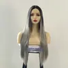 Peluca de comercio exterior transfronterizo de Europa y Estados Unidos para mujer, peluca de fibra química de dos colores con polvo negro largo y liso, fabricantes de pelucas para la cabeza en stock