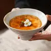 Cuenco alto con pie hecho a mano en torno de alfarero para uso personal, hermoso cuenco para arroz, cuenco para sopa de fideos, cuenco para huevo al vapor de desayuno, vajilla de cerámica vintage