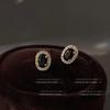 Aretes Ovalados Pequeños Personalizados de Zirconia Negra para Mujer Diseño Nicho Japonés y Coreano Aretes Simples de Alta Calidad al Mayoreo