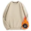Promoção suéter liso bonito masculino gola redonda forrado com fleece inverno solto top para usar por baixo suéter pulôver de inverno masculino