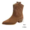2026 Botas de Mujer Europeas Tallas Grandes Comercio Electrónico Transfronterizo Bordado Británico Estilo Occidental Otoño/Invierno Tacón Grueso Punta Fina Caña Media Botas Martin