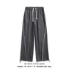 Pantalones Frescos de Hielo con Diseño Rayado de Marca de Moda para Hombre de Verano Rectos Holgados de Pierna Ancha Tallas Grandes Casuales
