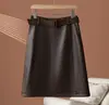 Falda Midi de Cuero Melard Estilo Urbano, Falda Recta, 26 Moda Femenina Nueva Otoño e Invierno, Estilo Maduro, Falda Media Adelgazante