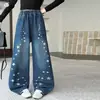 Nueva colección de otoño para niñas: Pantalones vaqueros de pierna ancha con estampado de estrellas estilo coreano, adecuados para primavera y otoño, casuales y modernos