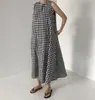 Falda Larga de Cuadros Coreana 2026 con Dobladillo Ancho, Vestido Camiseta Holgado sin Mangas por Encima de la Rodilla