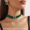 Colar Choker Europeu e Americano de Luxo em Vidro Cristal de Camada Dupla Geométrico Retangular Conjunto de Brincos Colar de Cristal Colorido da Moda