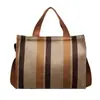 Bolsa de Ombro Transversal em Lona Estilo Coreano Outono Nova Listrada Artística Grande Capacidade Bolsa Tote Estudante Moda Tendência