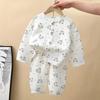 Pijama Infantil Roupa de Casa Bebê Desenho Animado Gaze Algodão Fio Manga Nove Pontos Roupa de Casa Conjunto Infantil