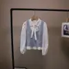 [Bizheng] Nueva Camisa Dulce de Manga Larga Estilo Coreano Otoño 2025 + Chaleco de Punto con Lazo de Perlas para Mujer 4780
