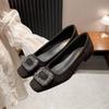 Tacones Altos de Tacón Cuadrado Zapatos Individuales con Hebilla Cuadrada de Pedrería para Mujer Zapatos Individuales Elegantes de Gamuza Francesa de Tacón Talla Grande Zapatos de Dama para Mujer