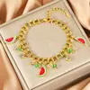 Estilo Pastoral de Verão Colorido Frutas Sala Pingente de Diamante Pulseira Melancia Abacaxi Toranja Pulseira de Aço Inoxidável Novo Estilo Feminino
