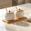 Juego de Tarros de Cerámica para Condimentos para el Hogar, Suministros de Cocina, Tarro de Sal, Tarro de Chile, Tarro de Especias, Caja de Condimentos