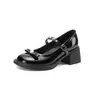 Sapatos Casuais de Salto Médio Robusto Novo Estilo, Sapatos Plataforma de Solado Grosso, Sapatos de Tira Única, Sapatos de Princesa com Pérolas, Mocassins, Tamanhos 33-43, Exportação