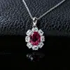 Colar feminino europeu e americano transfronteiriço em prata S925, formato oval, rubi cultivado em laboratório, girassol com cravação de diamantes, estilo Princesa Diana, luxo leve para banquetes