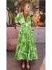 Novo Vestido Floral Longo Super Fada de Tamanho Grande, Alta Elasticidade, Decote V, Saia de Praia para Férias na Beira-Mar, Saia Longa Solta