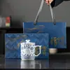 Taza de Oficina de Loto Azul y Blanco Juego de Té Cerámico Taza Separación de Agua y Té Porcelana Blanca Regalo para Empleados Evento de Reunión Anual
