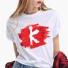 Alfabeto Inglês Estampa Letra Vermelha Camiseta Feminina Manga Curta