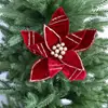 Nuevo Rojo Vino Navidad Terciopelo Rojo Flor de Navidad Color Champaña Lentejuela Flor Artificial Guirnalda Árbol de Navidad Accesorios DIY
