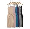 Vestido Gris de Tirantes de Chica Caliente para Mujer 2025 Nuevo Verano Nudo Cintura Sexy Falda A-Line Fondo Falda Larga