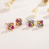 Pendientes de trébol de cuatro hojas coloridos con flor de diamante en contraste para mujer, de alta gama, pequeños y exquisitos, estilo retro.