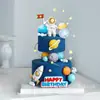 Astronauta Assando Bolo Decoração Planeta Espaço Foguete Saturno Cor Bolo de Aniversário Plug-in Mesa de Sobremesas Layout