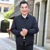 Jaqueta fina de primavera e outono, estilo business casual, anti-rugas, para homens de meia-idade e idosos, com gola de lapela e zíper