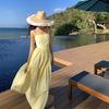 Vestido de Tirantes Amarillo Ganso Francés para Mujer Verano Egipcio Hermoso Color Brillante Dopamina Vacaciones Marinas Playa Vestido Largo