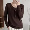Novo Suéter de Lã Tricotado Slimming Cor Sólida Versátil Lã 100% Solúvel em Água Design de Camada Dupla Gola Redonda Outono/Inverno