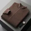 Nuevo Suéter de Lana 100% Pura para Otoño e Invierno Cárdigan para Hombre Cuello Semi Alto Cremallera Chaqueta de Lana Suéter de Punto de Negocios