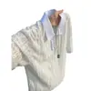 Camisa Polo Texturizada de Malha Estilo Americano de Manga Curta para Homem, Camiseta Respirável de Verão com Recortes Vazados, Top Elegante e de Alta Qualidade de Meia-Manga