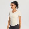 Camiseta esportiva feminina de alta elasticidade, justa, emagrecedora, gola em V, roupa de ioga, top de secagem rápida, respirável, roupa externa para corrida, fitness, manga curta