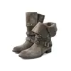 Chuyuji 2026 Outono/Inverno Botas de Equitação de Salto Grosso com Fivela de Cinto de Rebite Estilo Vintage para Mulheres