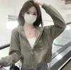 Chaqueta corta color gris carbón para mujer, sudadera fina estilo coreano de otoño, top ajustado, atuendo de principios de otoño, nueva ropa para mujer 2026