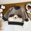 Suéter Infantil Outono e Inverno Novo Camiseta Básica Cartoon Infantil Top Quente para Bebê Suéter de Tricô Listrado Espesso para Bebê