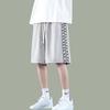 Shorts casuais de verão masculinos, da moda, cor sólida, simples, estilo Hong Kong, contraste de cores, costura, solto, reto, dosagem, calças casuais de cinco pontos