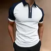 Europeu e Americano Transfronteiriço Mais Vendido Novo Amazon Color-Blocking Nova Camisa Polo com Zíper Camiseta de Manga Curta Masculina Top