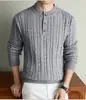 Suéter de Tricô Pesado 570g com Gola Henry, Suéter Grosso da Moda, Suéter Quente Casual Masculino, Tendência