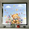 Variedad de Pegatinas Florales para Ventana Estilo Cuento de Hadas de Primavera con Animales Lindos, Pegatinas Electrostáticas para Ventana y Puerta de Vidrio