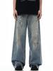 Jeans Rectos Americanos 11Kn con Salpicaduras de Tinta para Hombre y Mujer con Degradado Sueltos Modernos Casuales Estéreo Apilados Look Adelgazante Pantalones de Pierna Ancha