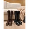 Piernas de Estilo Cómico~Botas de Caballero de Media Caña con Suela Gruesa y Forro de Felpa para Mujer, Botas Largas Ajustadas