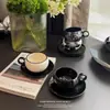 Taza de Café Lily Diseño de Nicho Taza de Cerámica y Platillo Set Taza para el Hogar Blanco y Negro Floral Arte Latte Taza para Latte
