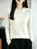 Camisa de Solapa con Hebilla de Terciopelo Andy para Mujer Otoño Invierno Sencillo Temperamento Suéter de Punto Suave Pegajoso Cálido Manga Larga Pulóver Capa Base