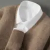 Cárdigan de Lana Otoño e Invierno 100% Lana Pura para Hombre Cuello en V Suéter Exterior Tejido de Cachemir Holgado Chaqueta Casual Botones