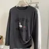 Camiseta de Manga Larga con Lija de Dibujos Animados Retro Japonesa para Mujer, Nueva de Otoño e Invierno, Holgada, Perezosa, Versátil, Camiseta Base