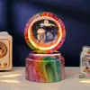 Bola de Cristal Transfronteiriça Base Giratória com Textura de Madeira Luminária Noturna Brilhante Lâmpada do Céu Estrelado 3D Decoração de Mesa Presente Criativo de Feriado